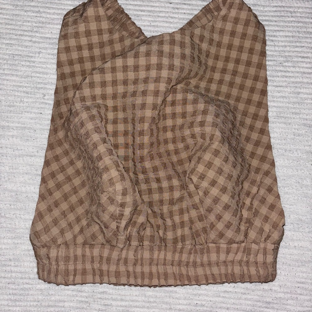 Brown Checkered Crop Top